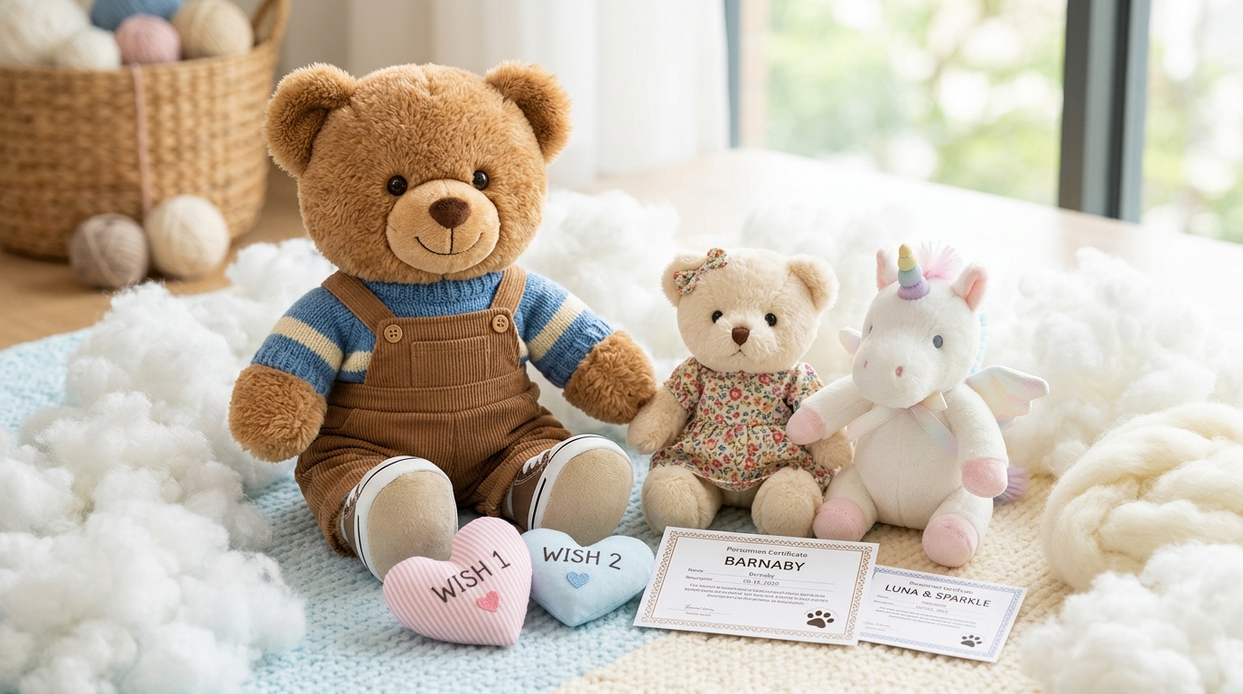 Build A Friend 16-inch plush teddy bear with wishing heart, adoption certificate, and outfit